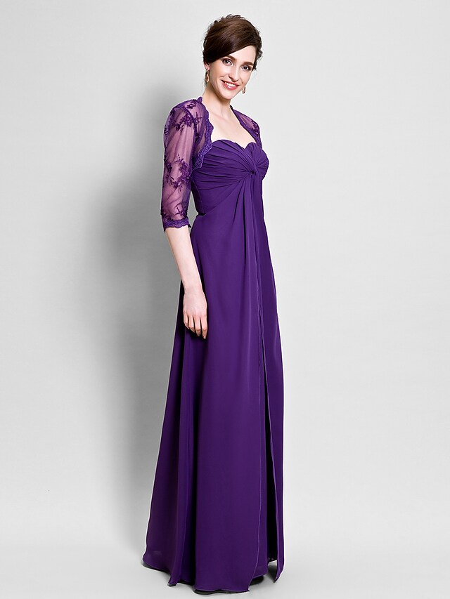 Luolandi Mother of the Bride Dress Convertible Dress Sweetheart Neckline Floor Length Chiffon Sleeveless with Beading Appliques