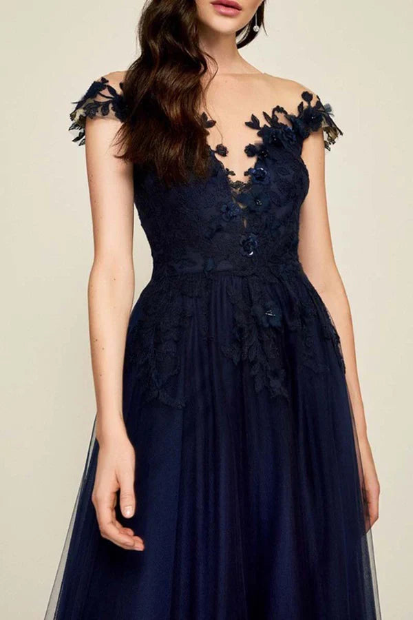 Luolandi A-line Cap Sleeve Applique Elegant Evening Dress Large Mother of the bride dress Prom Dresses Beautiful