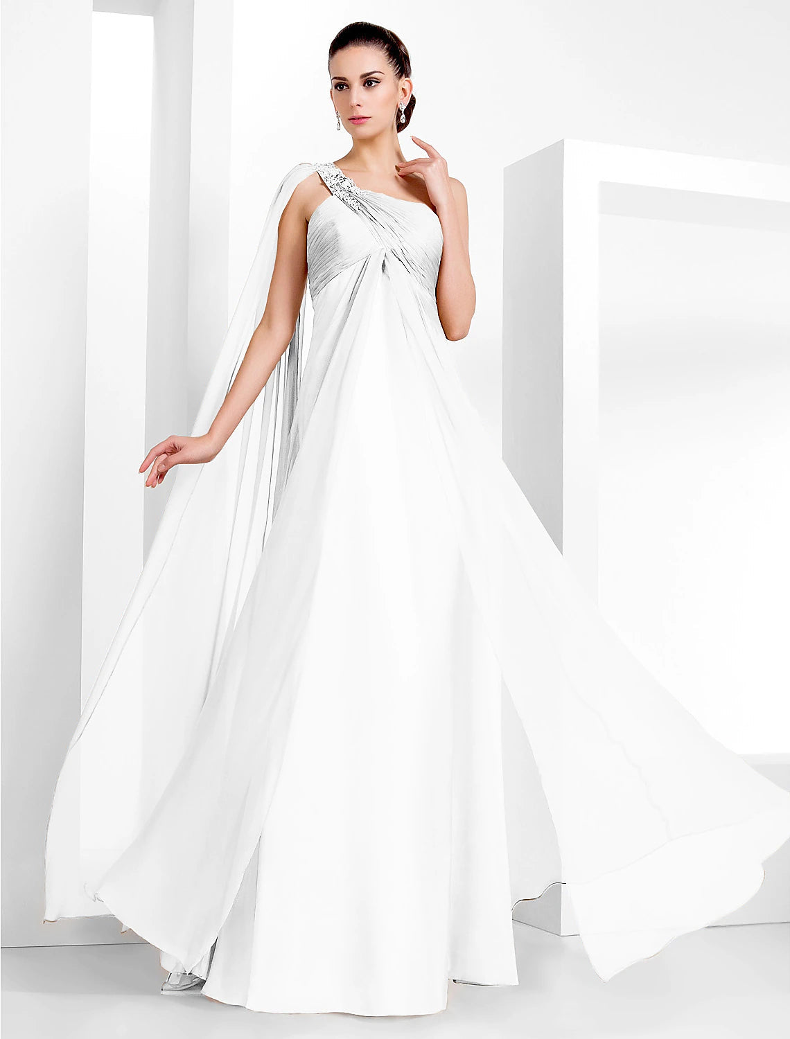 Luolandi Sheath / Column Elegant Formal Evening Black Tie Gala Dress One Shoulder Sleeveless Floor Length Chiffon with Criss