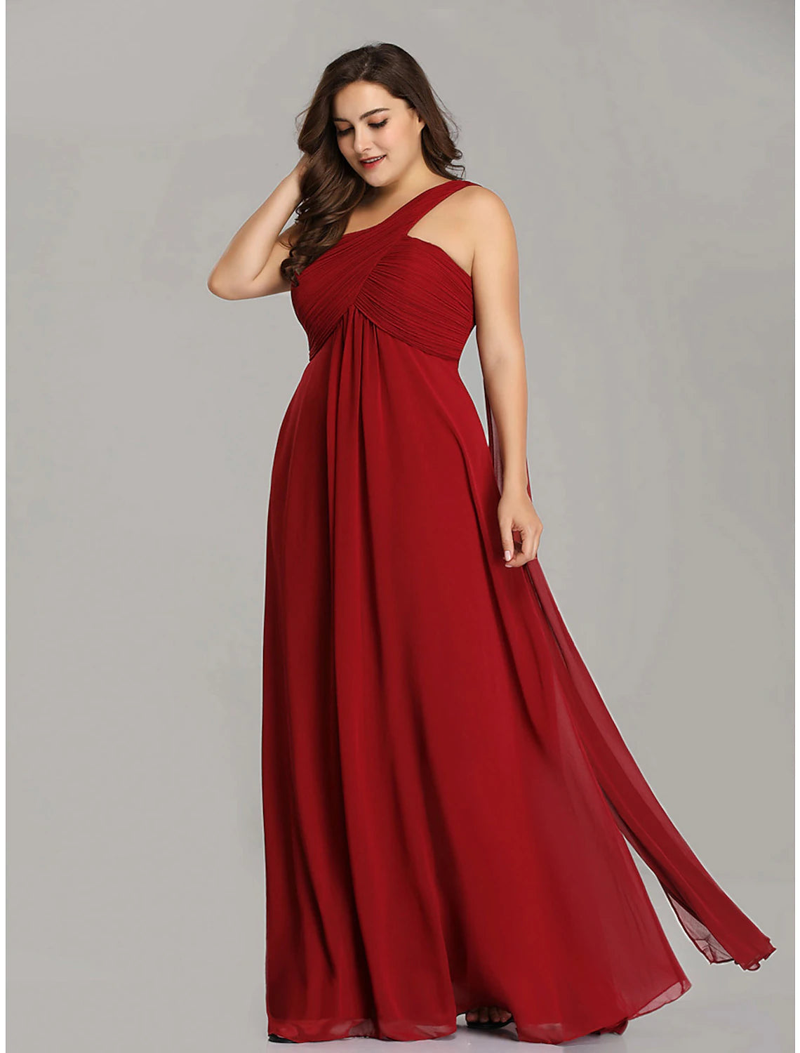 A-Line Evening Gown Empire Dress Formal Evening Floor Length Sleeveless One Shoulder Bridesmaid Dress Chiffon Backless