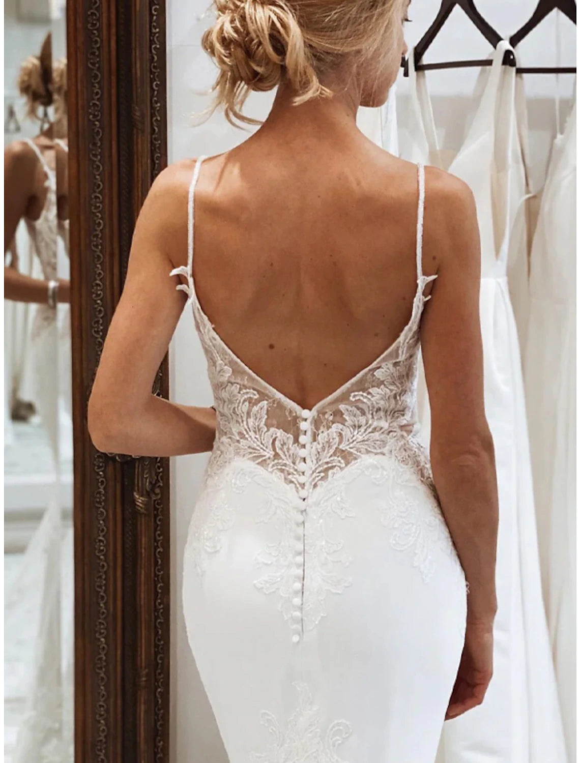 Luolandi Reception Formal Wedding Dresses Mermaid / Trumpet Camisole Sleeveless Court Train Tulle Bridal Suits Bridal Gowns