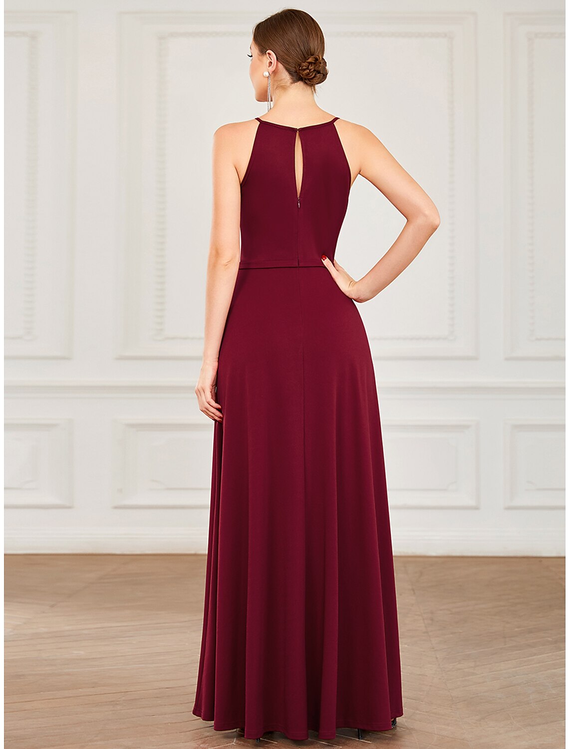 Luolandi A-Line Prom Dresses Elegant Dress Wedding Guest Floor Length Sleeveless Halter Chiffon with Draping