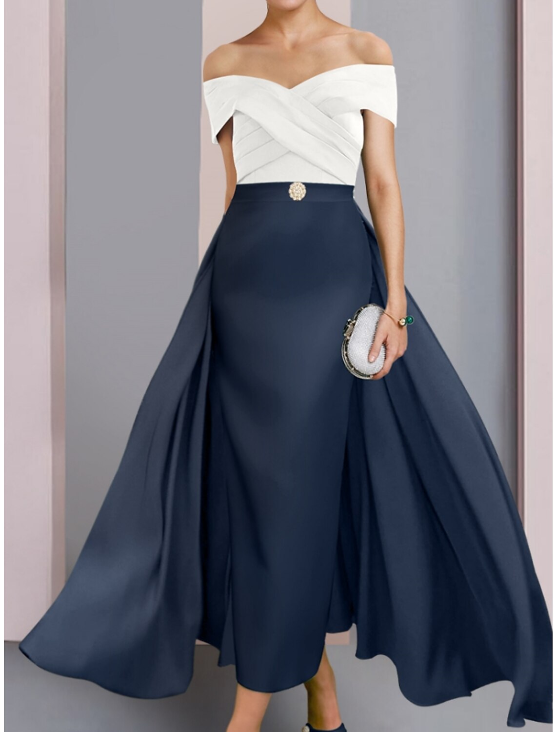 Luolandi Chic A-Line Mother of the Bride Dress Wedding Guest Elegant Off Shoulder Short Sleeve