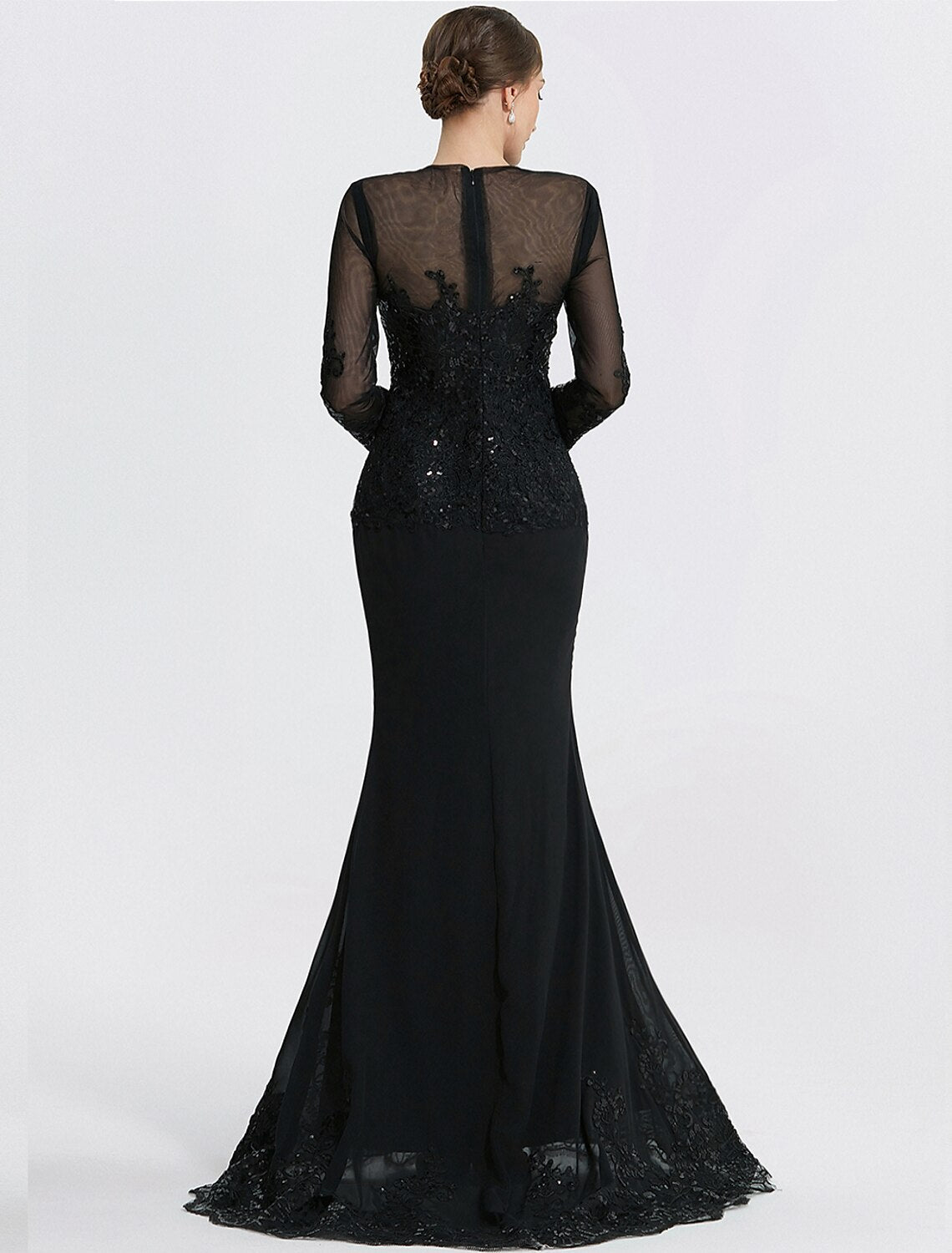 Luolandi Mermaid / Trumpet Sheath / Column Evening Gown Elegant Dress Formal Floor Length Long Sleeve Jewel Neck Lace