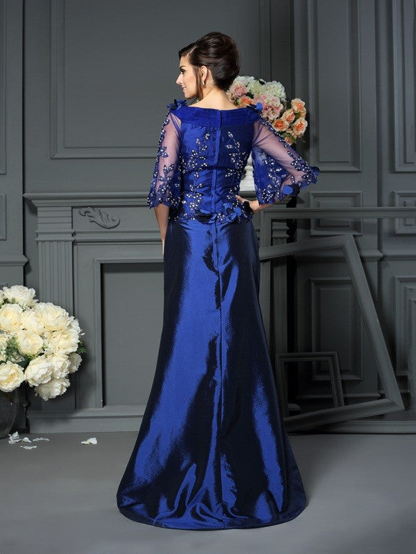 Luolandi A-Line Princess Scoop Beading Sleeves Long Taffeta Mother of the Bride Dresses Floor Length