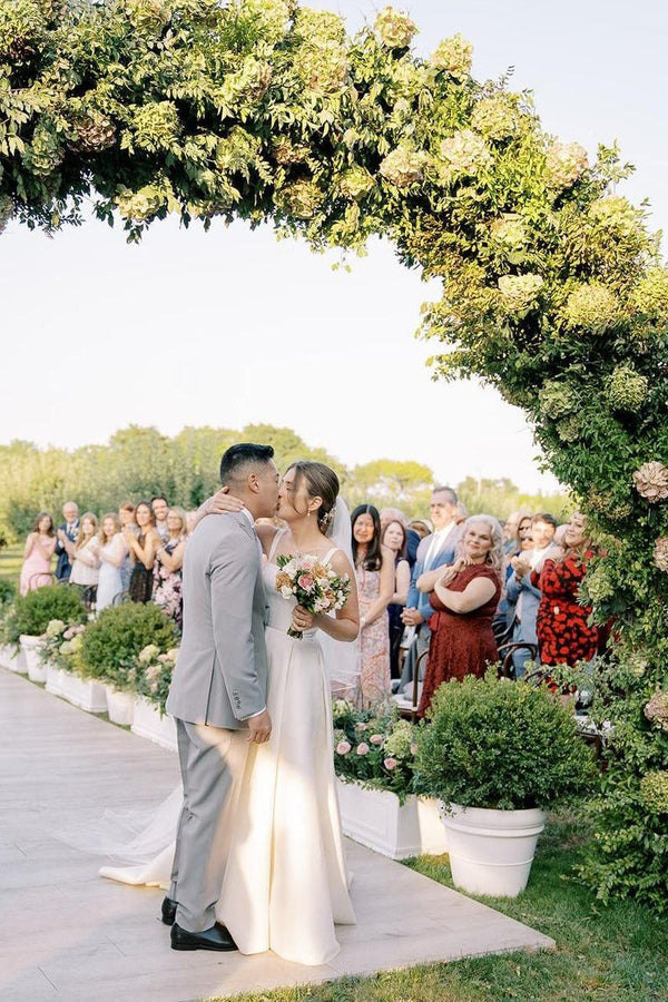 Luolandi Simple A-Line Square Neck Satin Wedding Dress Floor Length