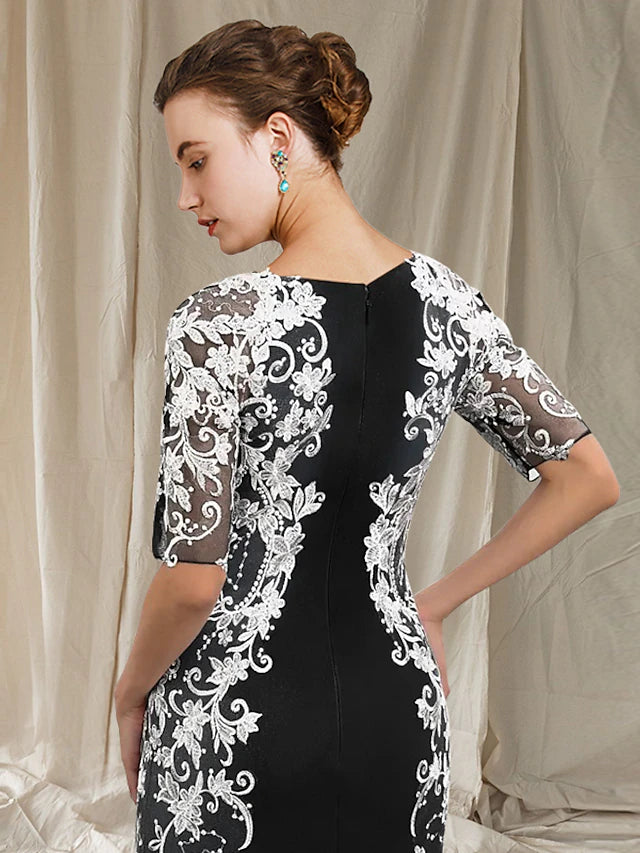 Luolandi Sheath / Column Mother of the Bride Dress Elegant V Neck Floor Length Half Sleeve Wedding Guest Dresses