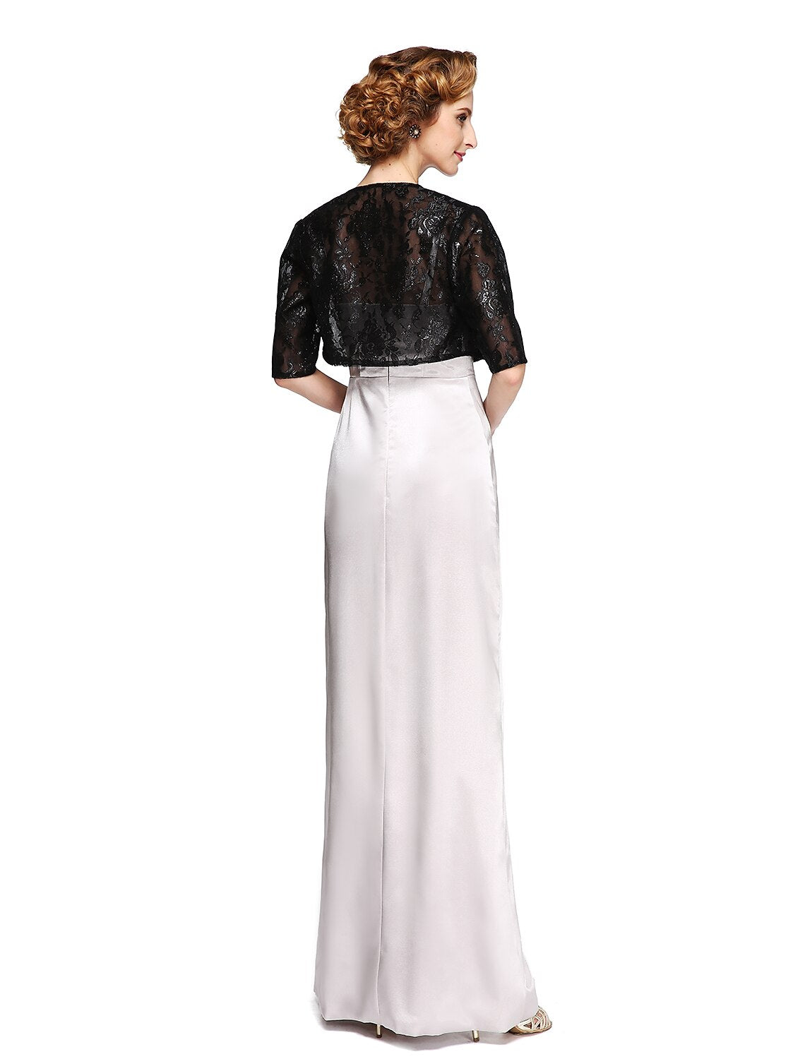 Luolandi Sheath / Column Mother of the Bride Dress Two Piece Spaghetti Strap Floor Length Satin Sleeveless yes