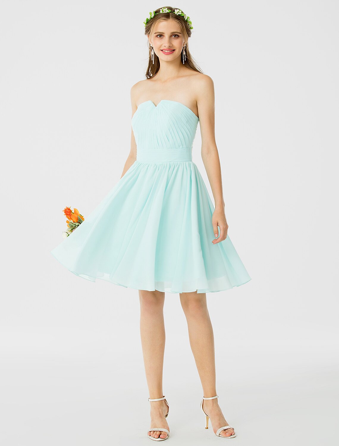 Luolandi Princess / A-Line Bridesmaid Dress Notched Sleeveless Open Back Knee Length Chiffon with Ruched