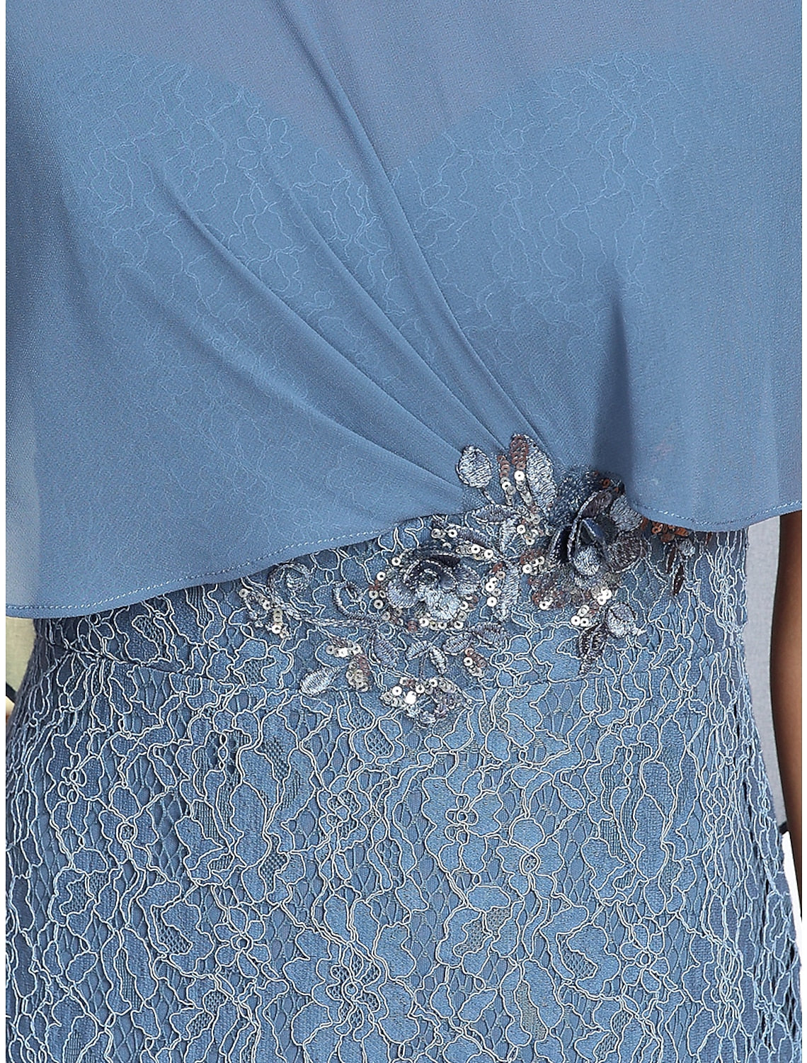 Luolandi Mermaid / Trumpet Fall Wedding Guest Party Dresses Elegant Mother of the Bride Dress Formal Dress Floor Length Sleeveless Jewel Neck Capes Lace