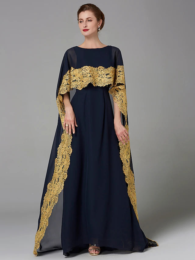 Luolandi A-Line Mother of the Bride Dress Plus Size Elegant Bateau Neck Sweep / Brush Train Chiffon Sleeveless