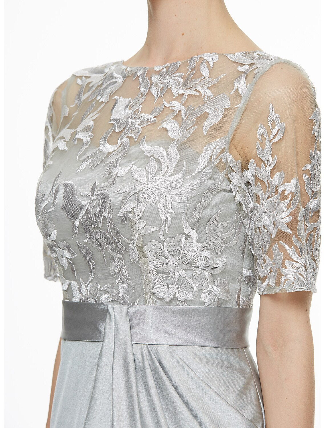 Luolandi Sheath / Column Bateau Neck Ankle Length Lace / Jersey Mother of the Bride Dress with Lace