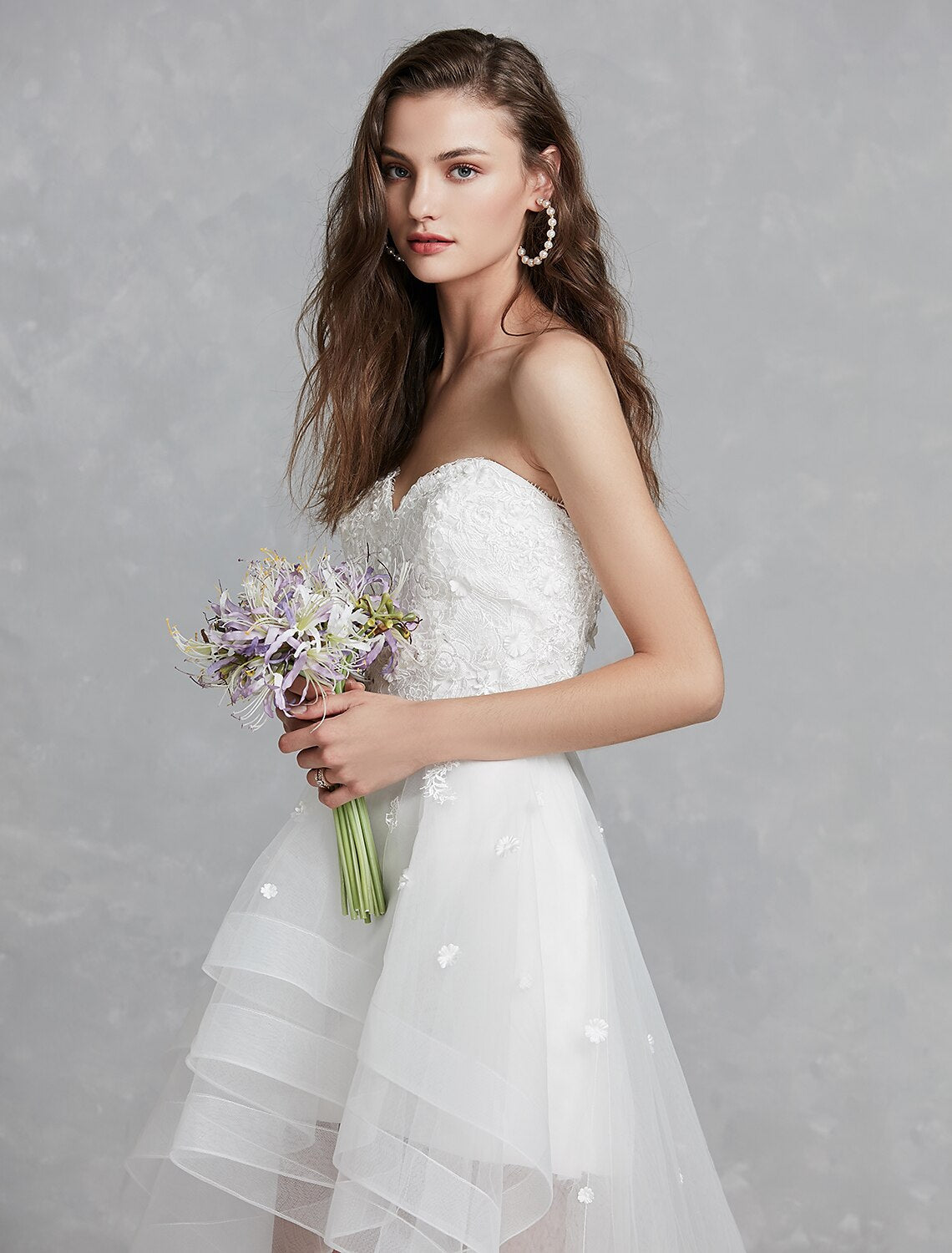 Luolandi Reception Little Dresses Wedding Dresses A-Line Sweetheart Strapless Asymmetrical Lace Bridal Gowns