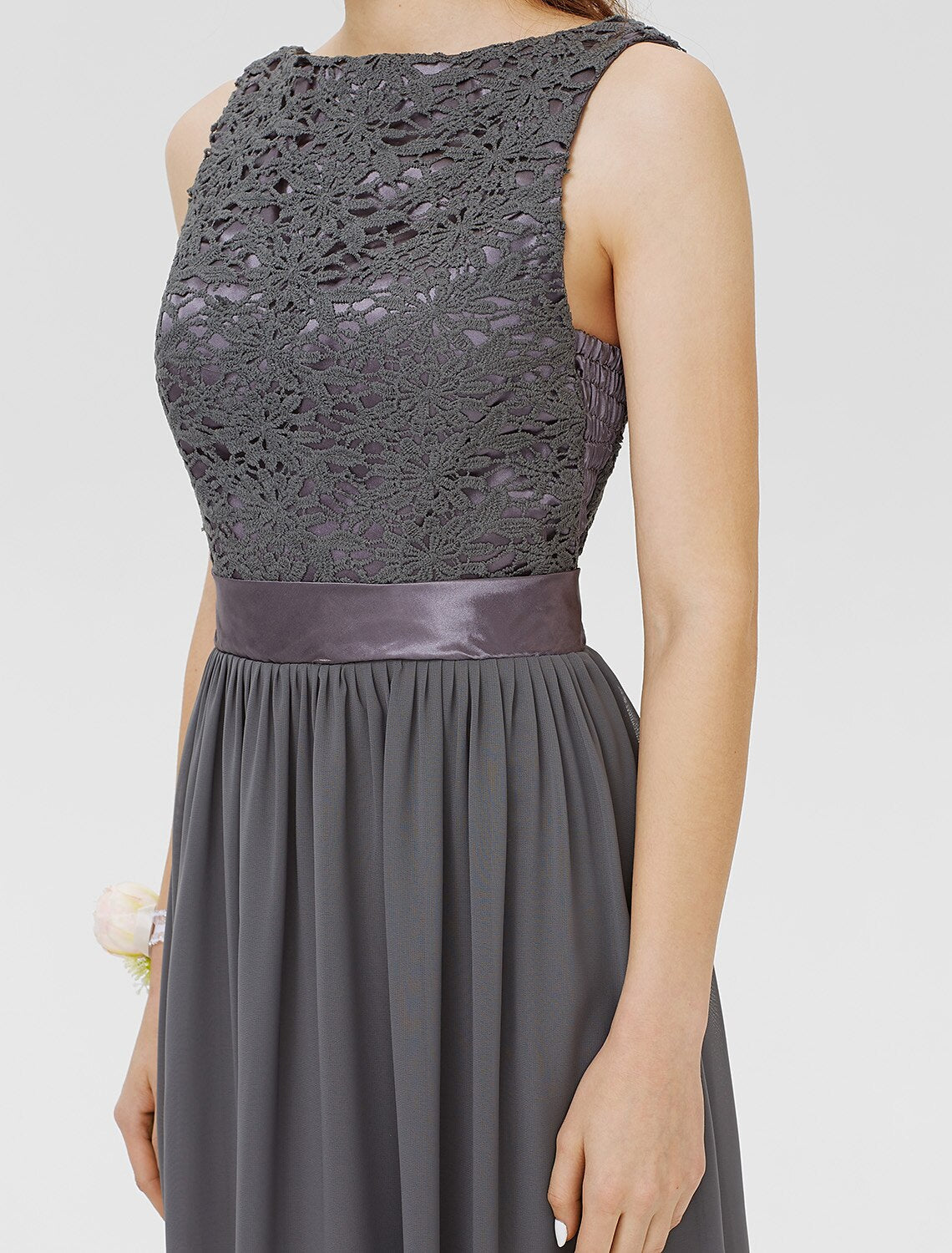 Luolandi Sheath / Column Bateau Floor Length Chiffon / Floral Lace Bridesmaid Dress with Lace / Sash / Ribbon