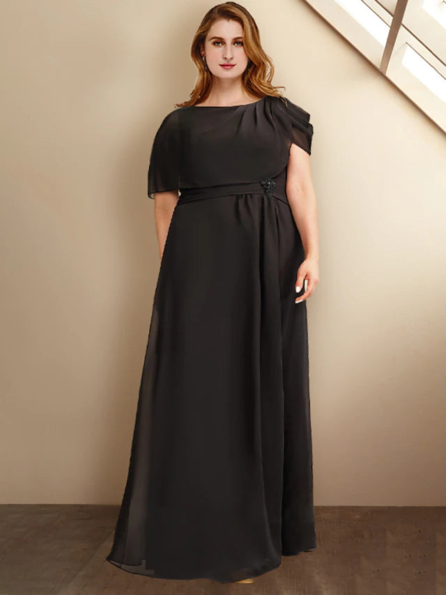 Luolandi A-Line Plus Size Curve Mother of the Bride Dresses Elegant Dress Formal Floor Length Sleeveless Jewel Neck Chiffon