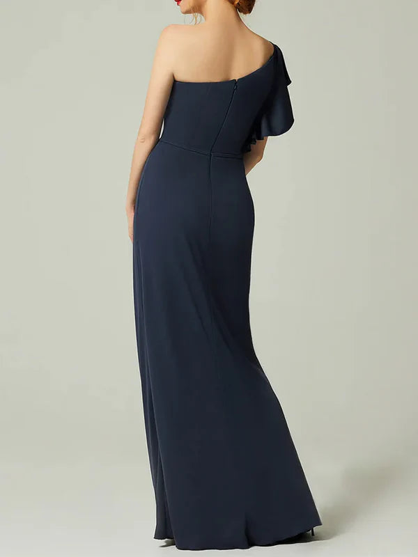Luolandi Sheath/Column One-Shoulder Chiffon Floor-Length Bridesmaid Dress Wedding Guest Dress Party Dress