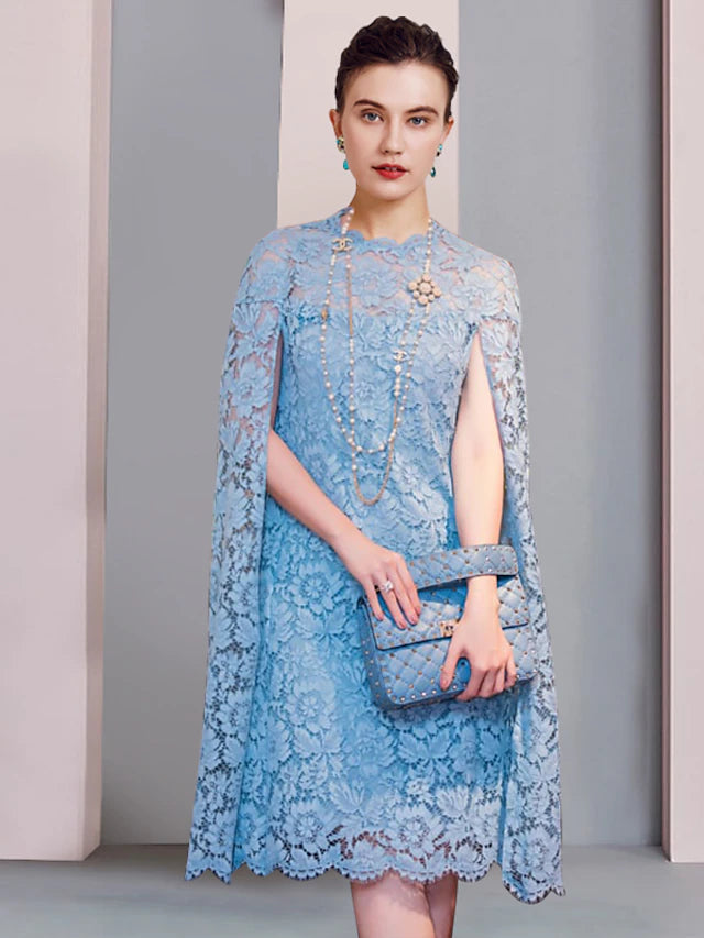 Luolandi Sheath / Column Mother of the Bride Dress Formal Wedding Guest Party Elegant Scoop Neck Short / Mini Lace Sleeveless