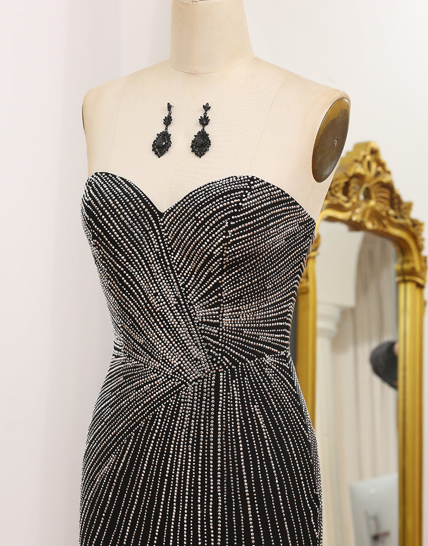 Luolandi Glitter Black Mermaid Off The Shoulder Long Prom Dress With Slit Sparkly Evening Dresses