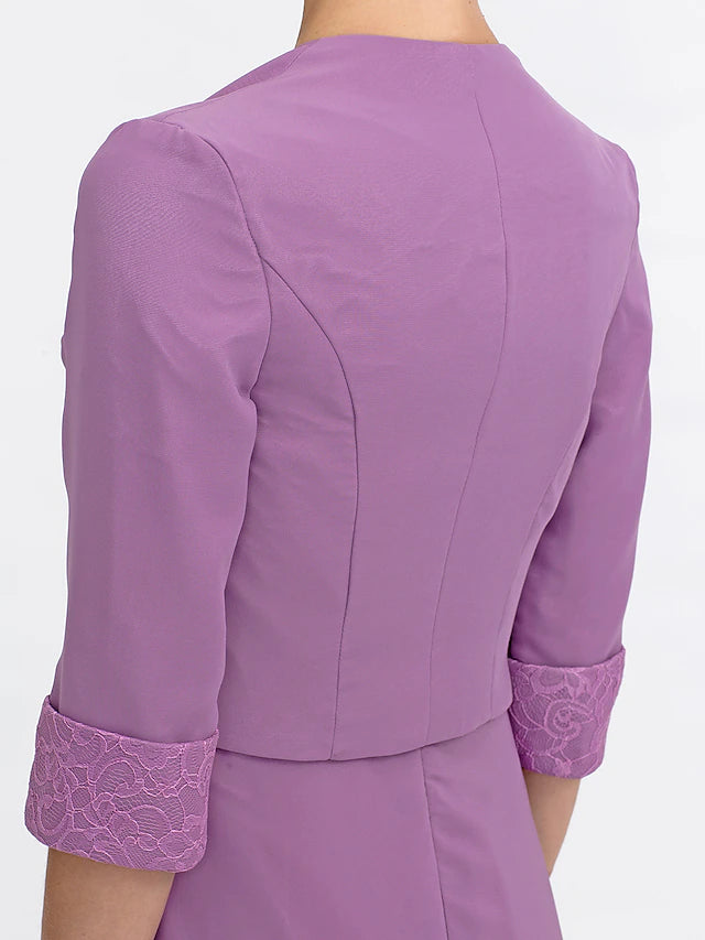 Luolandi Two Piece Ball Gown A-Line Mother of the Bride Dress Formal Church Convertible Dress High Low See Through Illusion Neck Asymmetrical Chiffon Lace 3/4 Length Sleeve