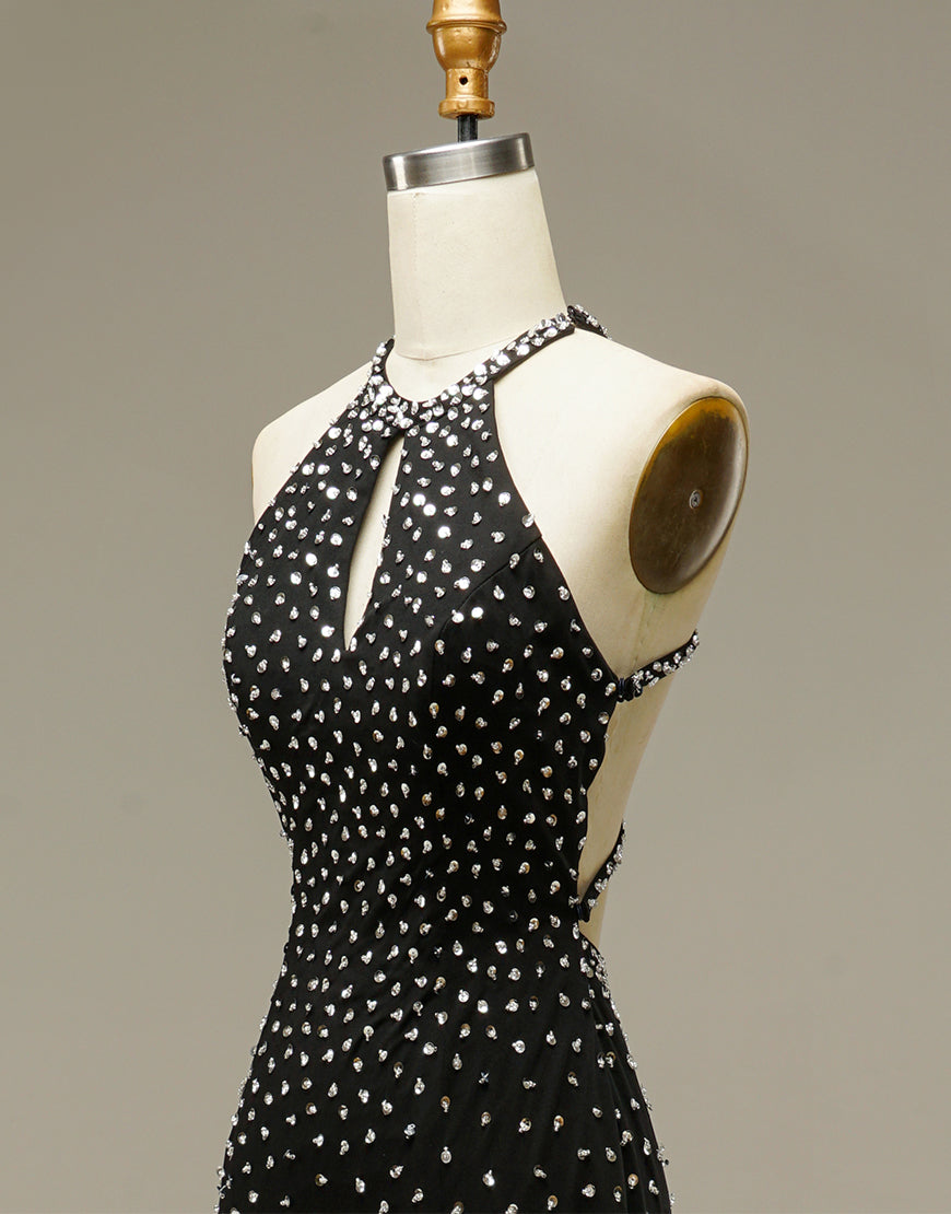 Luolandi Black Mermaid Beading Open Back Prom Dress Sparkly Evening Dress