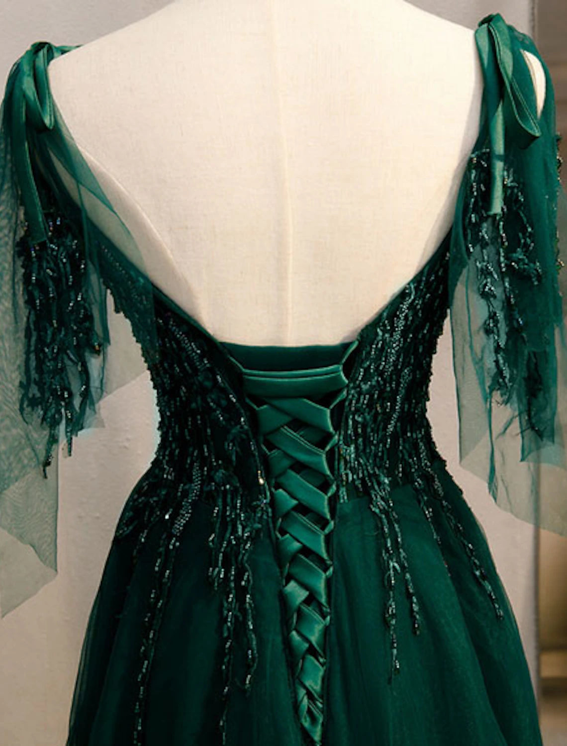 Luolandi A-Line Elegant Engagement Formal Evening Birthday Dress Spaghetti Strap Sleeveless Sweep / Brush Train Polyester with Beading