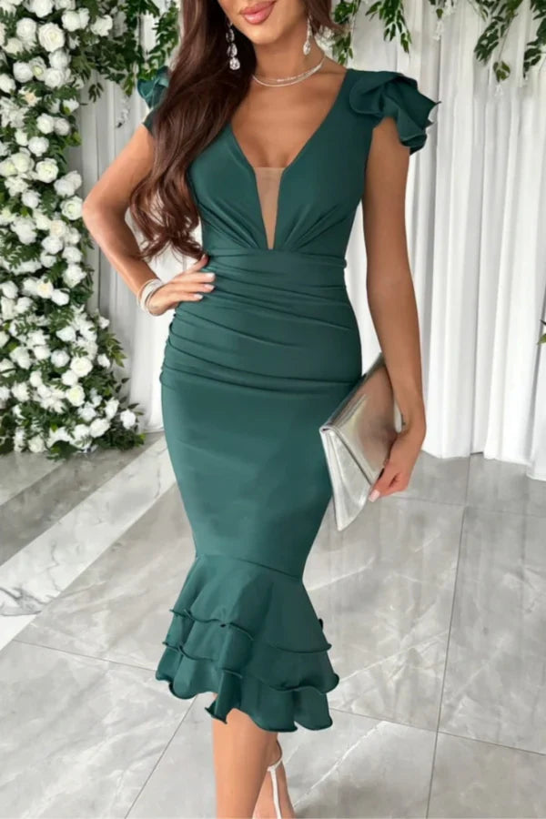 Luolandi Casual solid color patchwork V-neck wrap dress for evening dress Sexy