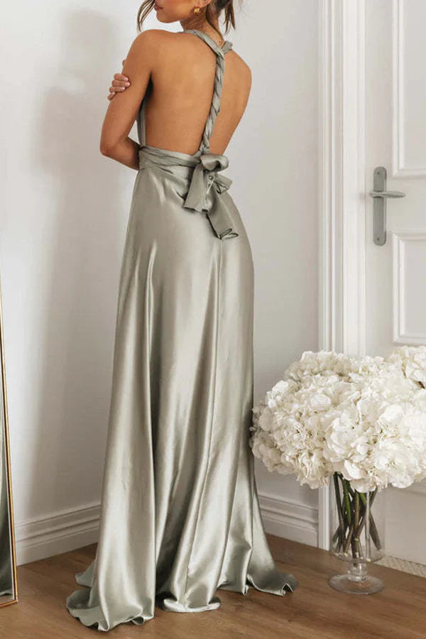 Luolandi Elegant solid color backless shoulder strap design with V-neck for evening dressing Floor Length