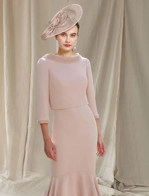 Luolandi Two Piece Mermaid / Trumpet Mother of the Bride Dress Church Elegant High Low Square Neck Asymmetrical Tea Length Chiffon Sleeveless Short Jacket Dresses