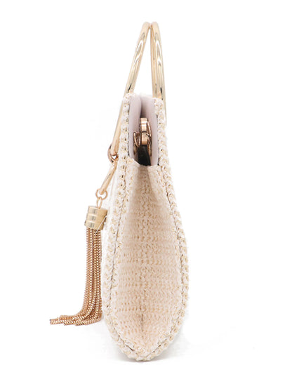Women's Evening Bag Polyester PU Leather Wedding Party Tassel Chain Solid Color Glitter Shine Vintage Gold Beige