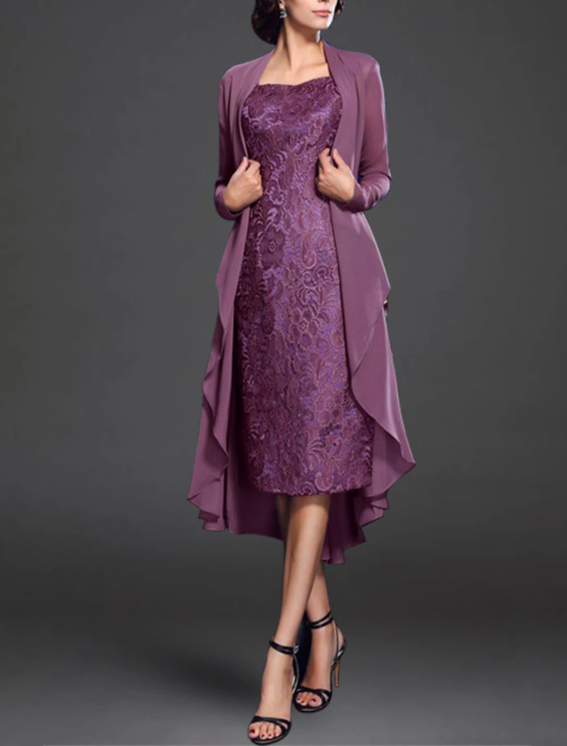 Luolandi Purple Shawl & Wrap Mother‘s Wedding Guest Wrap Pure Elegant Long Sleeve Chiffon Wedding Wraps With Pure Color For Party Evening