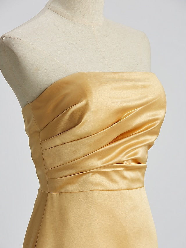 Luolandi Sheath / Column Bridesmaid Dress Strapless Sleeveless Wrap Included Floor Length Satin