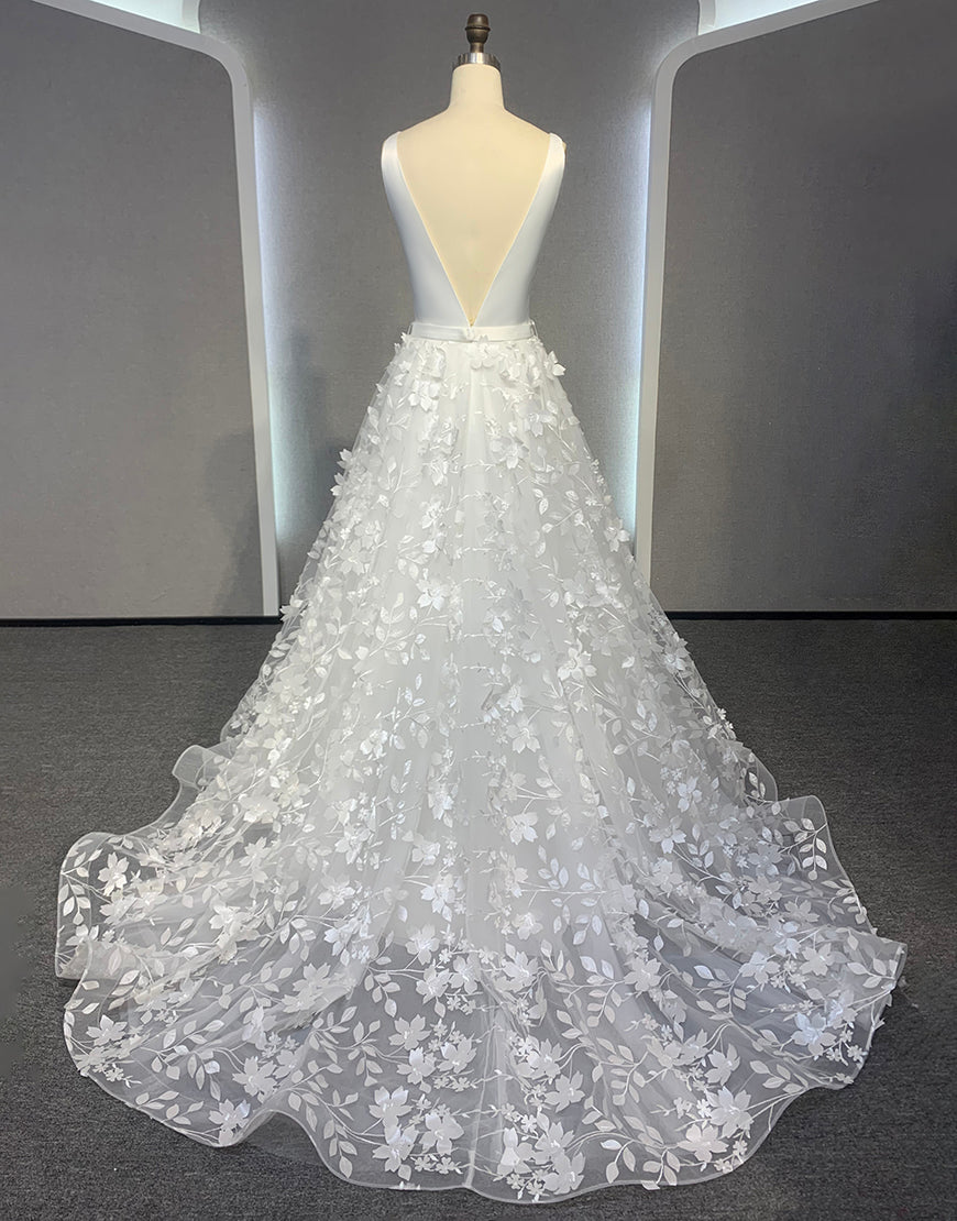 Luolandi V Neck Open Back A Line Ivory Wedding Dress With Appliques Beautiful