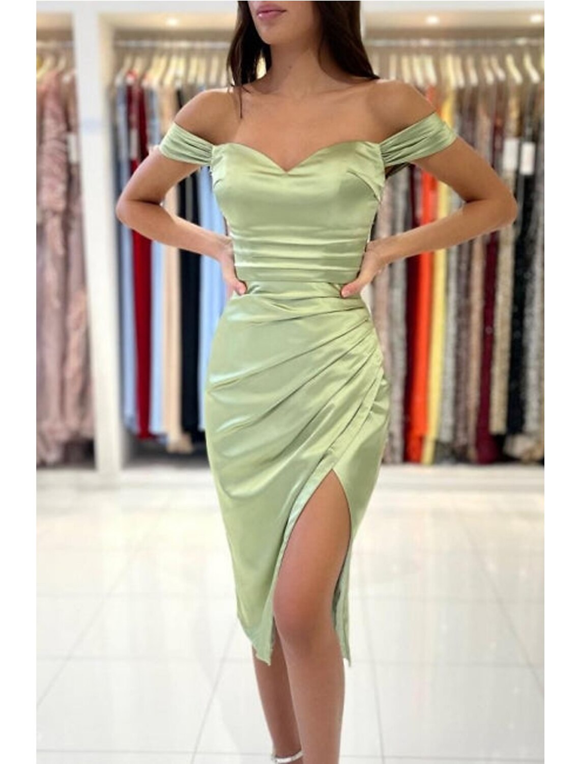 Luolandi Mermaid / Trumpet Prom Dresses Minimalist Dress Cocktail Party Tea Length Sleeveless Sweetheart Charmeuse Backless with Pleats