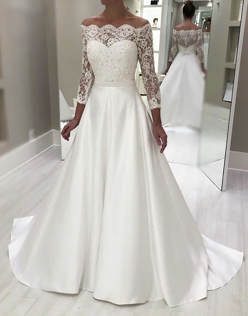 Luolandi A Line Off the Shoulder Bridal Dress Floor Length Wedding Dresses