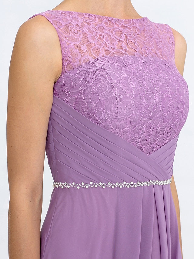 Luolandi Two Piece Ball Gown A-Line Mother of the Bride Dress Formal Church Convertible Dress High Low See Through Illusion Neck Asymmetrical Chiffon Lace 3/4 Length Sleeve