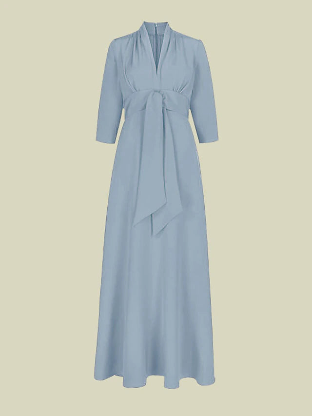 Luolandi A-Line Mother of the Bride Dress Elegant V Neck Floor Length Charmeuse 3/4 Length Sleeve