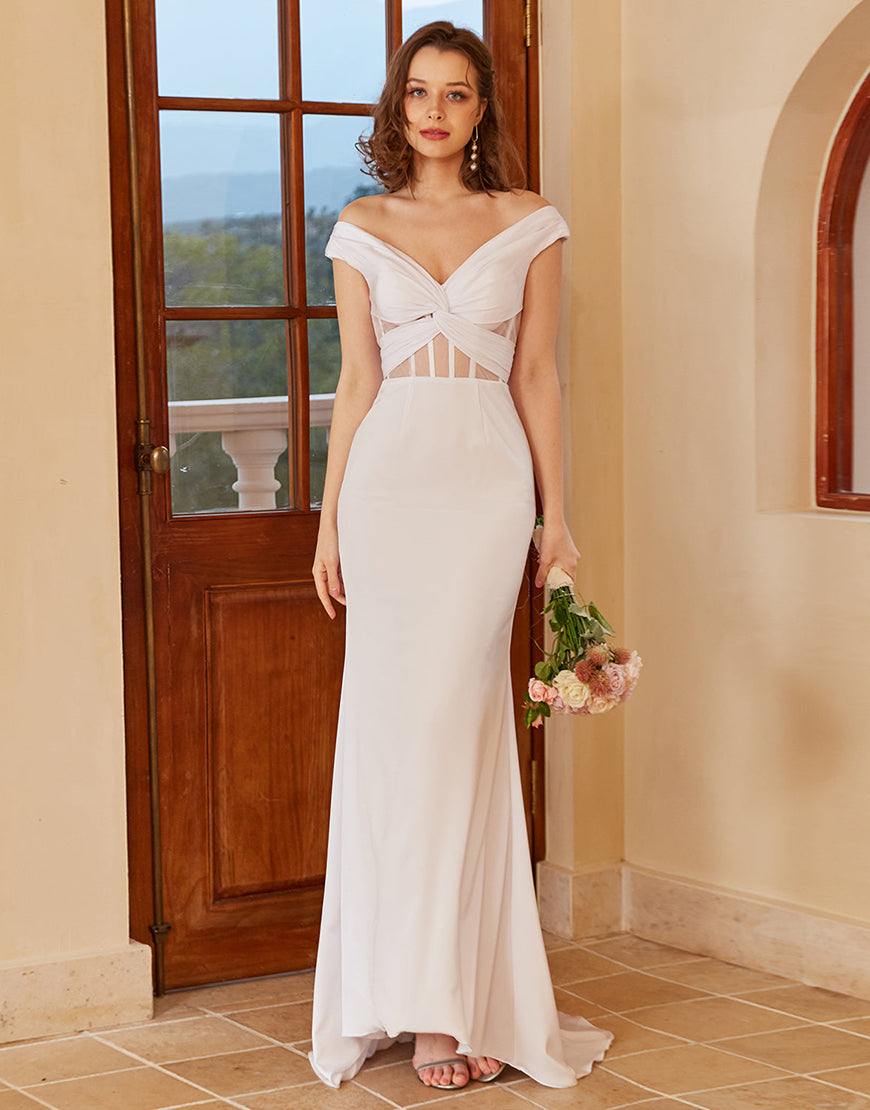 Luolandi Off the Shoulder Mermaid Wedding Dress V-neck Floor Length Sexy