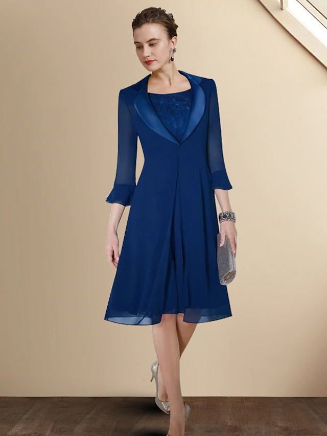Luolandi A-Line Mother of the Bride Dress Vintage Plus Size Jewel Neck Knee Length Chiffon Short Sleeve Jacket Dresses