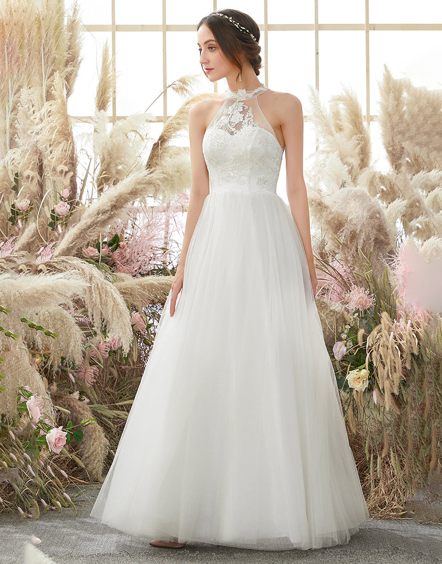 Luolandi Halter Neck Wedding Dress Floor Length Beautiful