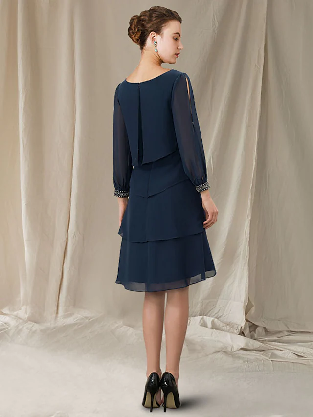Luolandi A-Line Mother of the Bride Dress Elegant Jewel Neck Asymmetrical Short Mini Chiffon Short Sleeve