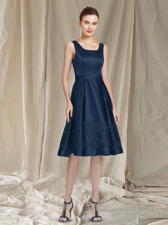 Luolandi Two Piece A-Line Mother of the Bride Dress Church Elegant Scoop Neck Knee Length Satin Lace Sleeveless Short Jacket Dresses