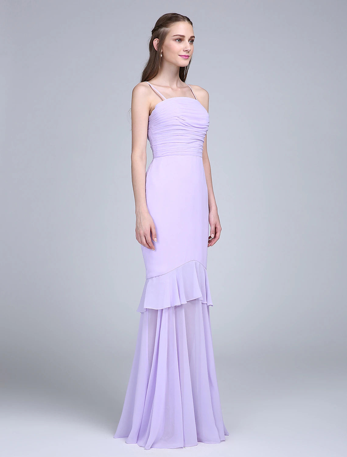 Luolandi Fit & Flare Bridesmaid Dress Spaghetti Strap Sleeveless Elegant Floor Length Chiffon
