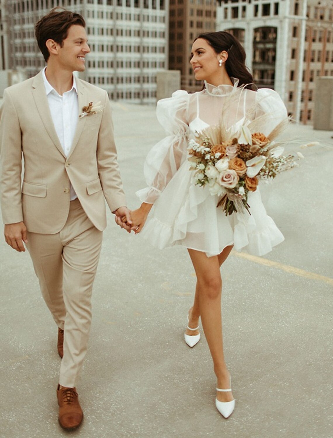 Luolandi Reception Little Dresses Wedding Dresses A-Line High Neck Long Sleeve Short / Mini Organza Bridal Gowns