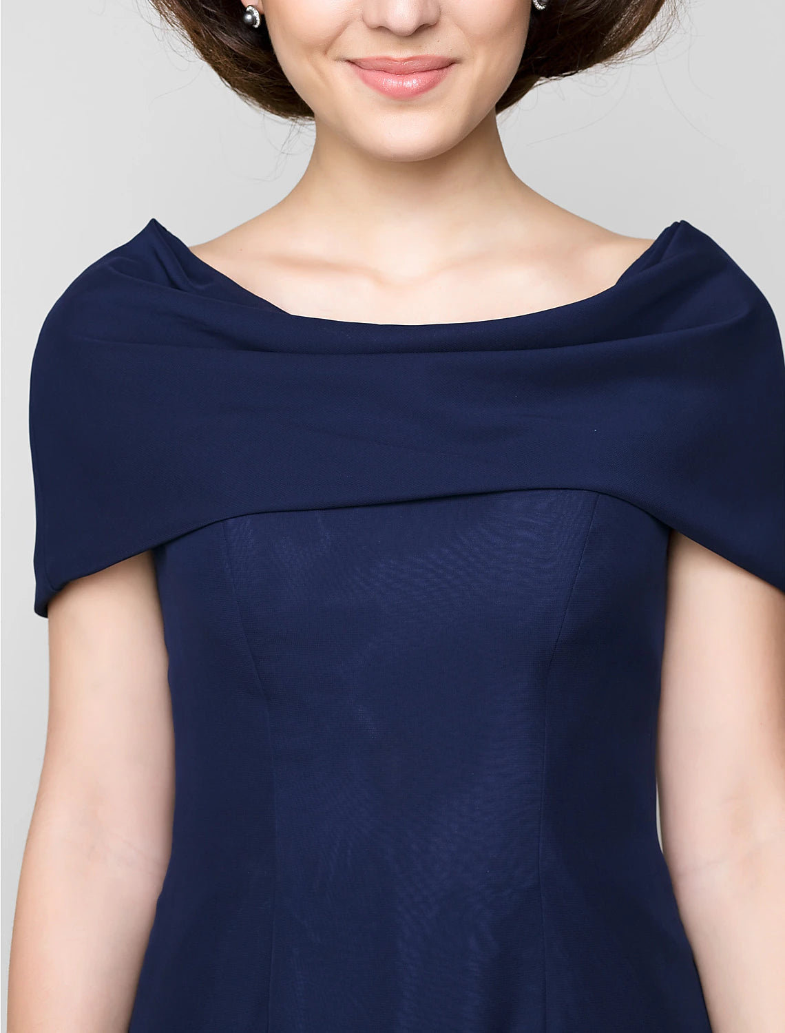 Luolandi Sheath / Column Mother of the Bride Dress Elegant Scoop Neck Ankle Length Chiffon Short Sleeve
