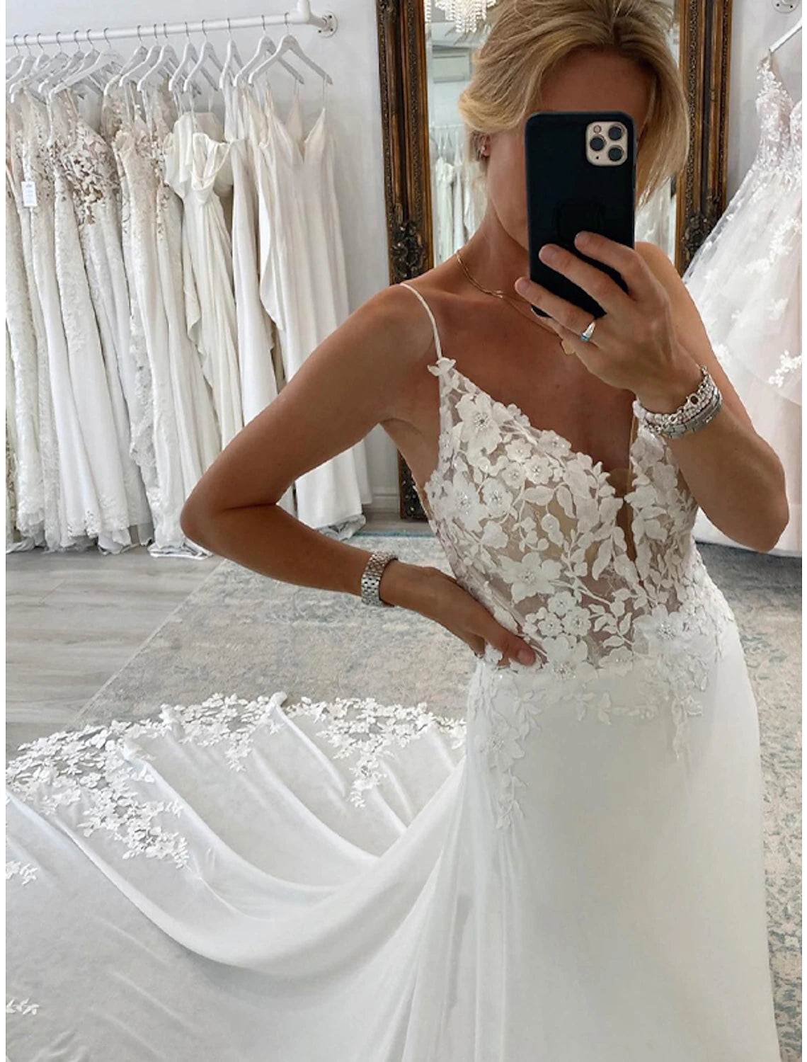Luolandi Reception Formal Wedding Dresses A-Line Camisole Sleeveless Court Train Chiffon Bridal Suits Bridal Gowns