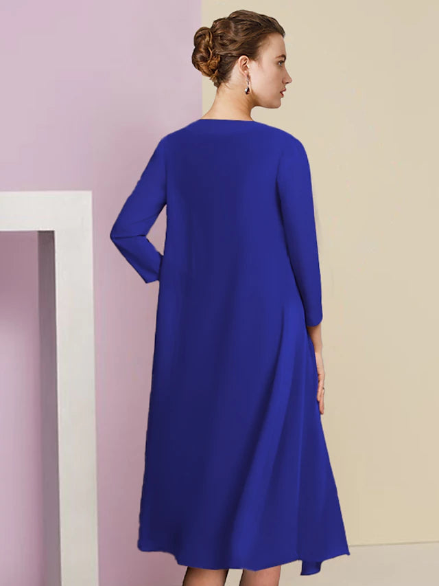 Luolandi Two Piece Sheath / Column Mother of the Bride Dress Formal Wedding Guest Vintage Elegant V Neck Knee Length Chiffon Lace Half Sleeve Jacket Dresses