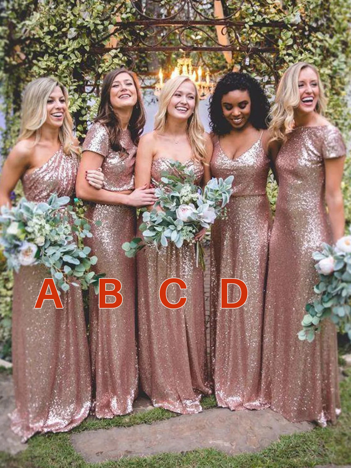 Luolandi Gold Rose Sequined Long Bridesmaid Dresses Charming Evening Party Dress