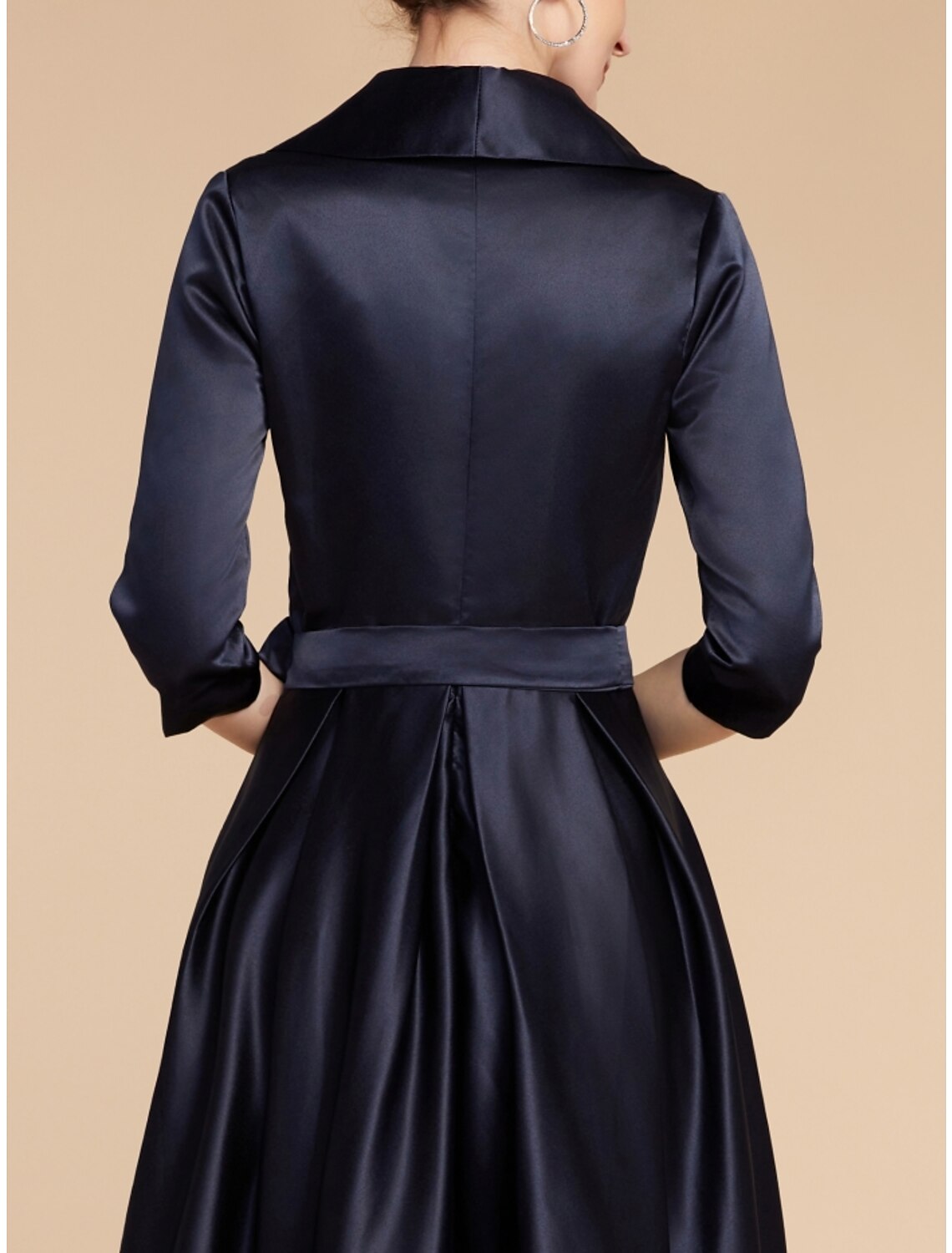 Luolandi A-Line Mother of the Bride Dress Wedding Guest Elegant V Neck Ankle Length Satin Half Sleeve with Sash / Ribbon Ruching