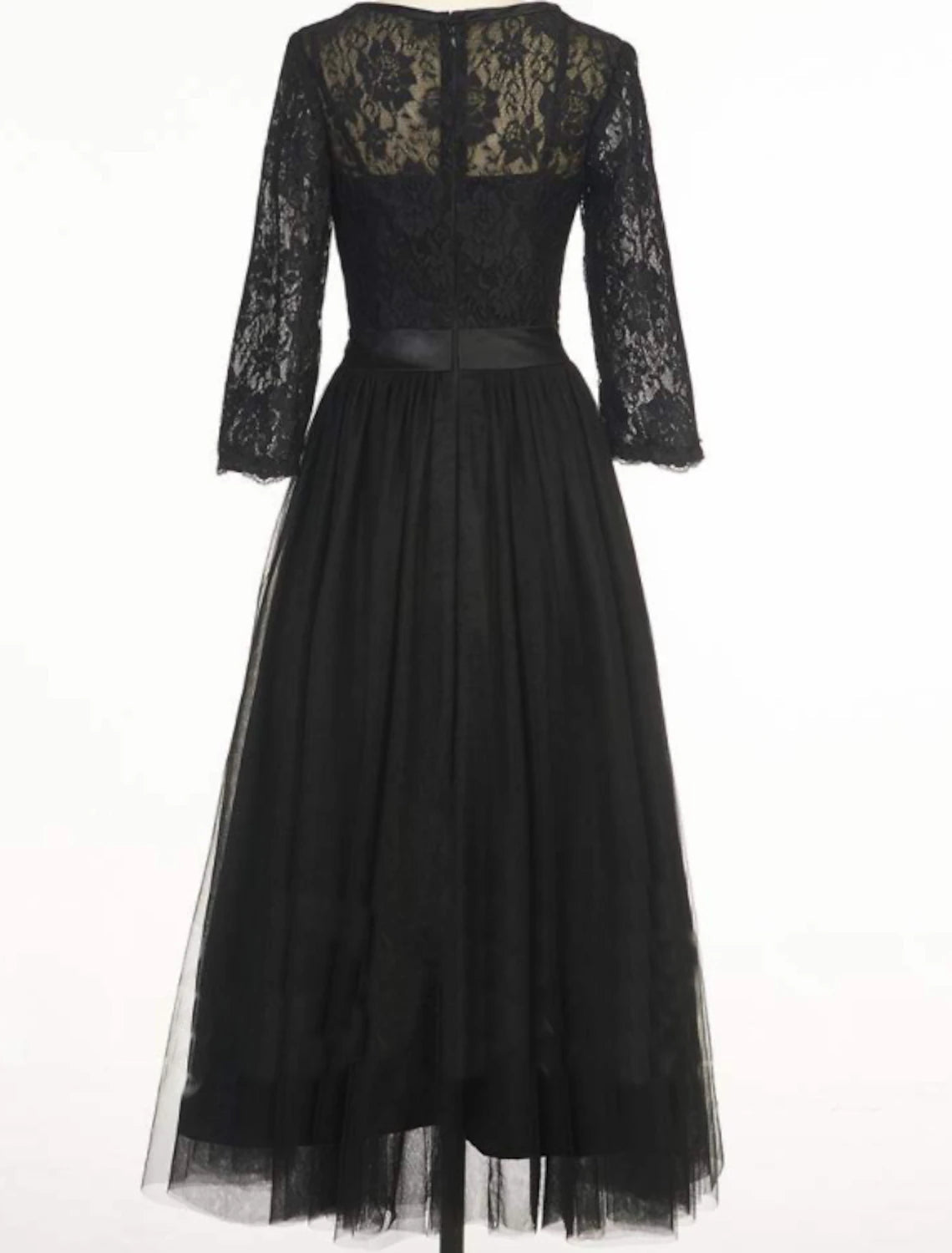 Luolandi A-Line Cocktail Black Dress Vintage Dress Halloween Ankle Length 3/4 Length Sleeve Jewel Neck Fall Wedding Guest Tulle with Pleats Lace