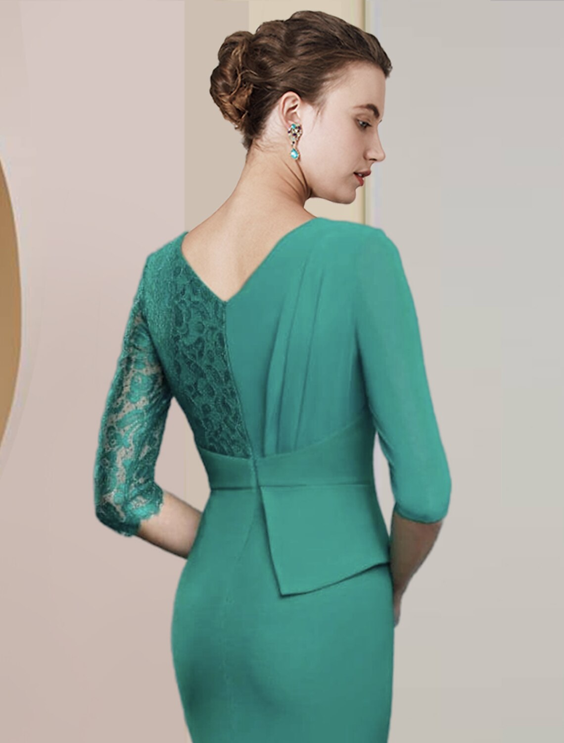 Luolandi Sheath / Column Mother of the Bride Dress Formal Wedding Guest Party Elegant V Neck Floor Length Chiffon Lace Half Sleeve